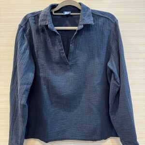Rip Skirt Popover Top in Nearly Navy size Medium Cotton Gauze